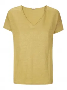 Льняная футболка с V-образным вырезом HIRA, зеленый