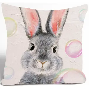 Декоративная подушка Queence «Бамбино», сладкий зайчик, чехол без наполнителя, Пасха, цвет bunt/grau + bedruckt