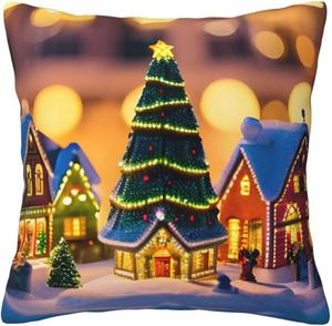 CarXs Декоративная подушка Рождественская деревня с двусторонним принтом Christmas Village