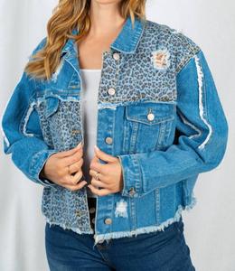 Синяя джинсовая куртка Leopard с рваными краями White Birch