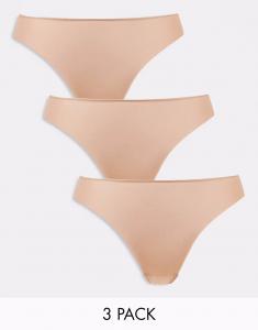 Набор из 3 трусиков-стрингов Curve без VPL и кружева бежевого цвета Asos Curve