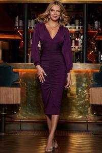 Платье со сборками, облегающее фигуру Sosandar, фиолетовый