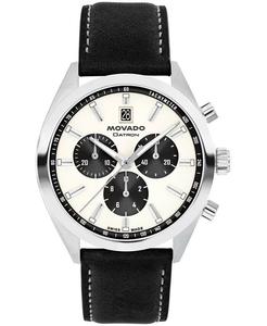 Мужские часы Datron Swiss Quartz Chrono, черные кожаные часы, 41 мм Movado, черный