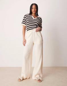 Высокие брюки-клеш из марли с необработанным краем Asos Design, светло-кремовый
