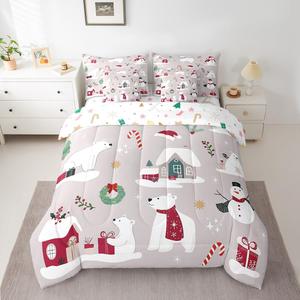 Erosebridal Комплект постельного белья с новогодним принтом медведей и снеговиков, Gray