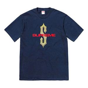 Футболка ss18 diamonds tee navy diamond printing short sleeve navy blue Supreme, синий
