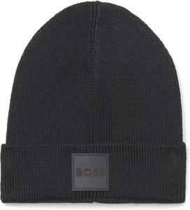BOSS мужская ребристая шапка-бини с логотипом из фетра в центре, Black Currant