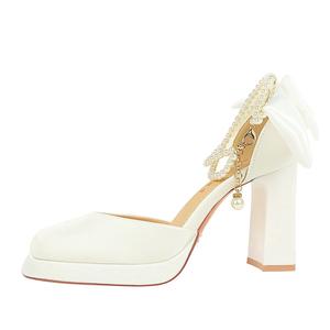 QITUMAUL Белые женские туфли на платформе с массивным каблуком [высота каблука 9 см], цвет White[Heel Height 9cm]