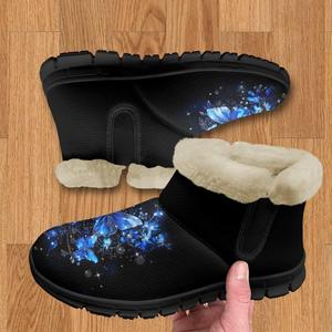 Женские зимние ботинки-бабочки, утепленные ботильоны для женщин, удобная и нескользкая обувь для улицы, размеры 36-42 Pointodoor, Butterfly Flower-Black