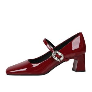 QITUMAUL Туфли Мэри Джейн на массивном каблуке женские Ancora Red, цвет Ancora Red[Heel Height 3cm]