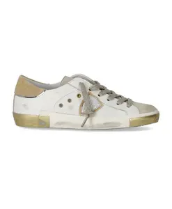 Низкие замшевые кроссовки с золотыми деталями Philippe Model, белый