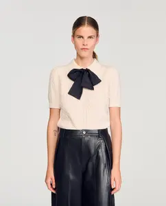 Женский вязаный джемпер с воротником-поло Sandro, белый