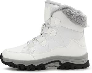 Женские зимние ботинки водонепроницаемые с высоким голенищем и флисовой подкладкой - теплые удобные повседневные снежные ботинки, с толстой подошвой и стильным дизайном Qacksv, White
