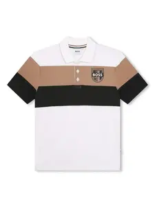 Рубашка поло в полоску с логотипом BOSS Kidswear, белый