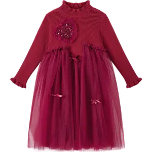 Детское платье с воротником стойкой, средней длины Disney, бордовый