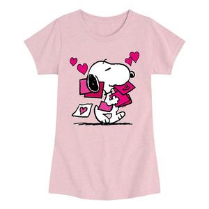 Футболка с принтом Peanuts Snoopy Valentine's Cards для девочек 7-16 Licensed Character, Heather Pink