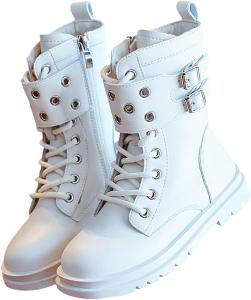 Детские зимние кожаные сапожки для девочек с мехом, утепленные, на шнуровке, с боковой молнией, ковбойские Generic, Beige