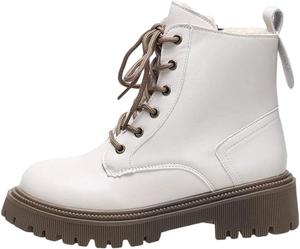 Женские боевые ботинки с шнуровкой и боковой молнией, осенне-зимние, средней длины, с круглым носком, на платформе, с толстой подошвой, для прогулок на улице Generic, White