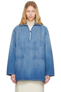 Рубашка из светлого джинса с эффектом потертости и кромкой Selvedge Auralee, индиго