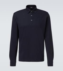 Свитер-поло из хлопкового пике Zegna, Navy Blue