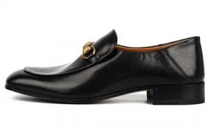 Туфли GUCCI Horsebit Slip On Loafer Gold-Tone Black Leather Women's
