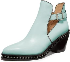 Женские ботильоны YDN с заклепками, средней высоты на массивном каблуке, закрытым носком миндальной формы, с пряжкой, короткие боевые ботинки, размеры 4-15 США, Light Blue