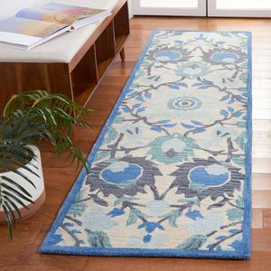 Ковер SAFAVIEH, 69 x 244 см, Antiquity Collection Runner, Ivory & Blue, ручной работы цветочный из шерсти, идеально для помещений с высокой проходимостью в гостиной, спальне (AT59B)