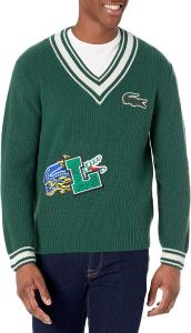Кроссовки Lacoste Mens Holiday Comic Badge Striped V-Neck Sweater, Vert/Farine
