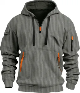 Мужская хлопковая вельветовая толстовка с капюшоном и карго