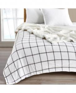 Двусторонний бархатный плюшевый плед из искусственного меха шерпа Linery & Co, Grey windowpane