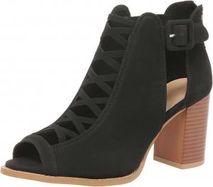 Женские сандалии ZBYY с открытым носком, модные сандалии на массивном высоком каблуке с пряжкой, из искусственной замши с вырезами, для вечеринок и под платье, 7.5 Black