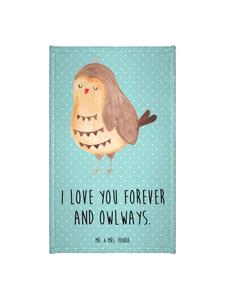 Mr. & Mrs. Panda Полотенце с изображением совы и надписью бирюзового пастельного цвета