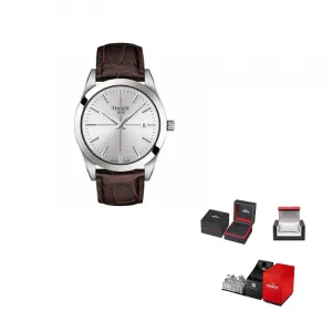 TISSOT Часы Windy Collection Quartz Movement Men's Watch 40mm White Dial Stainless Steel Case Leather Strap