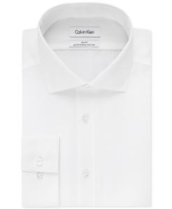 Мужская классическая рубашка приталенного кроя без глажки с раздвинутым воротником и узором «елочка» Calvin Klein