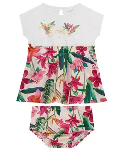 Комплект для девочек из 2 предметов: платье с короткими рукавами и шорты-блумеры с принтом GUESS, мультиколор