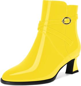Женские офисные ботильоны FEMSTEP с округлым носком, ремешком на щиколотке, повседневной пряжкой, низким каблуком-колодкой 2 дюйма, Yellow