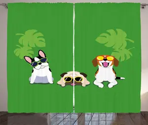 Штора ABAKUHAUS Fun Rustic Curtain, Солнцезащитные очки и собаки монстера, универсальная ленточная штора для гостиной с петлями и крючками, 280 x 225 см, цвет: лаймово-зеленый Abakuhaus