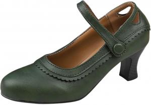 Женские универсальные туфли на невысоком каблуке с заостренным носком, нарядные туфли на низком каблуке, винтажные сандалии из веганской кожи с ремешком на щиколотке Ctreela, Green