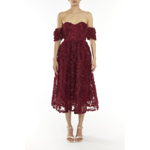 Элегантное платье Amelia Floral 3D Bardot Midaxi Skater True Decadence, цвет burgundy