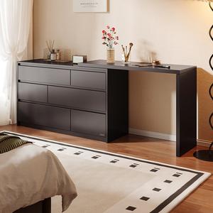Quanu Комод для спальни в винтажном черном цвете, 6 ящиков, современный минималистичный туалетный столик с выдвижными ящиками