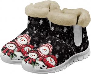 Зимние женские ботильоны Howilath Christmas Fuzzy с плюшевой подкладкой, Christmas Cute Snowman