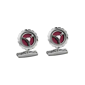 Запонки Chopard Classic Racing cufflinks - Красная инкрустация - серебристый металл