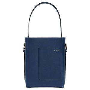 Мини-сумка ведро из телячьей кожи через плечо женская сапфирово-синяя Valextra