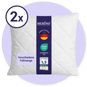 Подушка/подголовник стеганая из мериносовой шерсти, серия Perle, удобная и простая в уходе, 60x70 см, комплект из 2 шт. Merino Kissen & Steppbetten Manufaktur