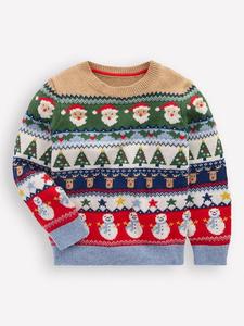 Детский джемпер из хлопковой смеси с круглым вырезом Mini Boden, Christmas Fairisle