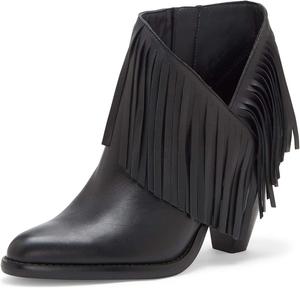 Женские ботильоны YDN с высоким массивным каблуком, короткие с бахромой и вырезом, боковая молния, стиль вестерн, Black Leather