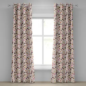 Штора на люверсах ABAKUHAUS с рисунком пончиков и маленьких сердечек, художественный принт с красочными вкусными десертами, декоративная, двухпанельная, 280 x 225 см, розовая Abakuhaus