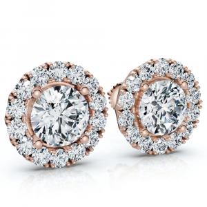 Женские серьги-гвоздики с бриллиантами 2 1/2 карата, выращенные в лаборатории из 14-каратного золота Pompeii2, розовый