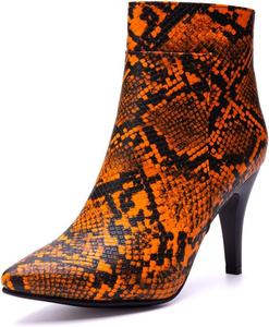 Женские модные ботильоны с острым носком, с боковой молнией, на шпильке, зимние короткие сапожки JOEUSTY, Orange