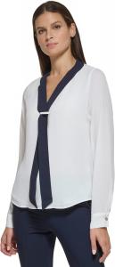 Женский топ с длинными рукавами и завязкой спереди от Tommy Hilfiger, Ivory/Midnight